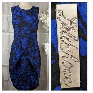 LELA ROSE Royal Blue & Black Sleeveless Wool & Silk Sheath Dress Size 6